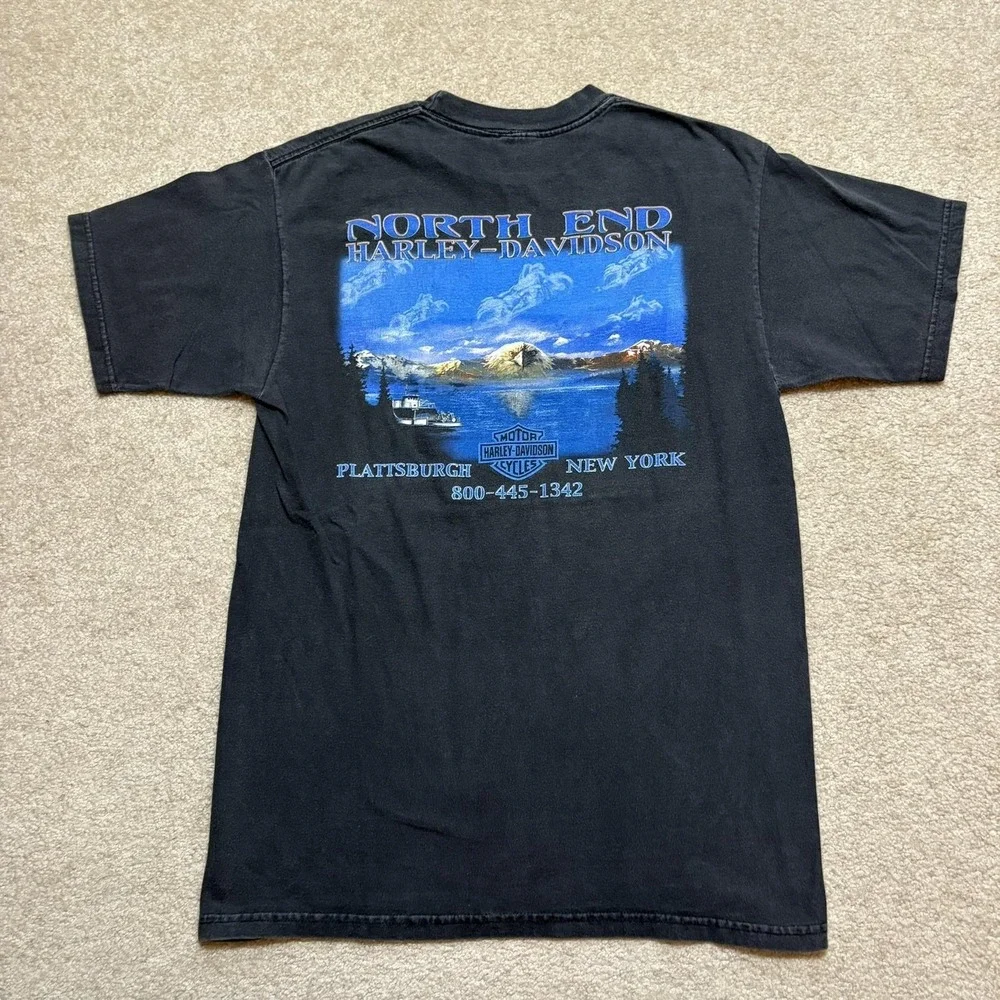 Vtg Harley-Davidson Shirt Mens Medium‎ Black Key to Freedom Eagle New York 2001